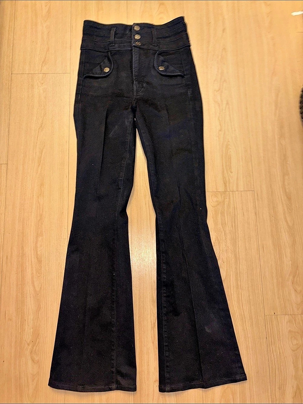 Veronica Beard Beverly High-Rise Skinny Flare Jeans Black Waist 26